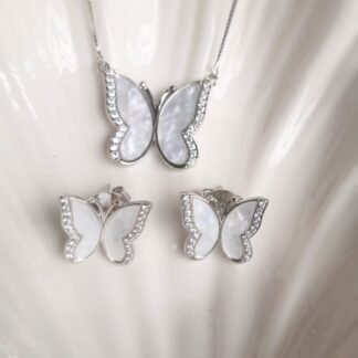 Conjunto Borboleta madrepérola com zircônias ródio