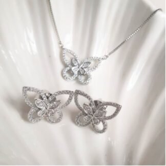 Conjunto Borboleta vazada com zircônias ródio